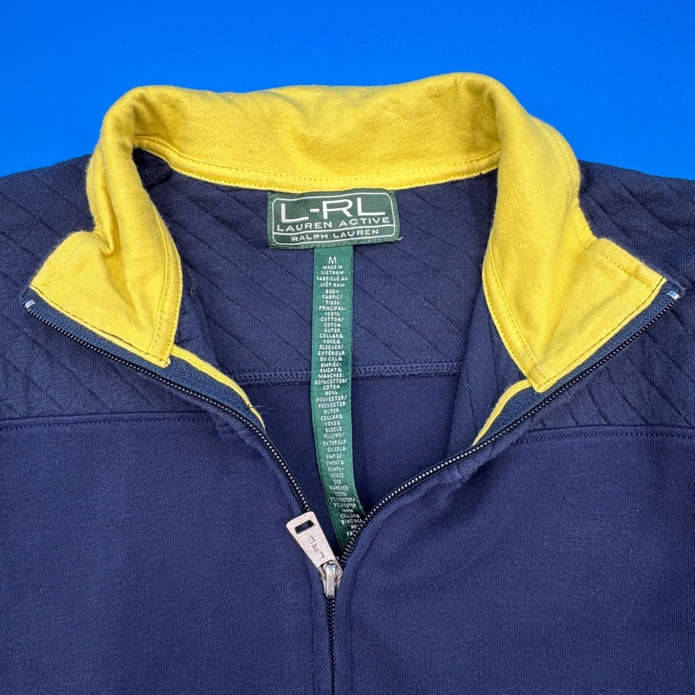 Lauren Ralph Lauren RL Active Navy Yellow Quilted Zip Up Jacket Womens Size M‎